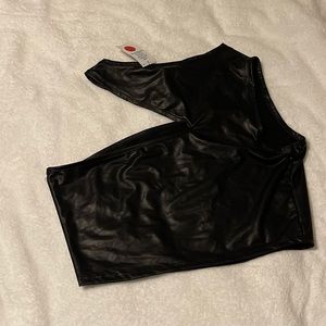 Black Faux Leather Cropped Shirt